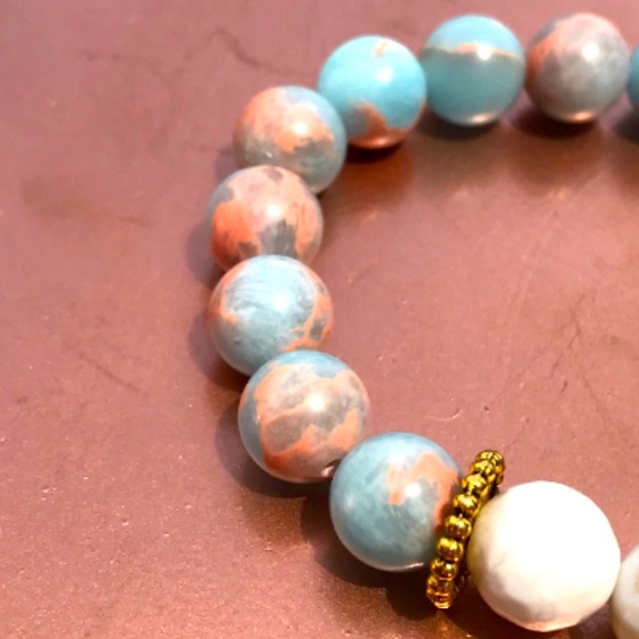 NEW, Anthropologie, Jasper w/ Blue Howlite Bracelet, Beaded Statement Bracelet - Picture 6 of 6